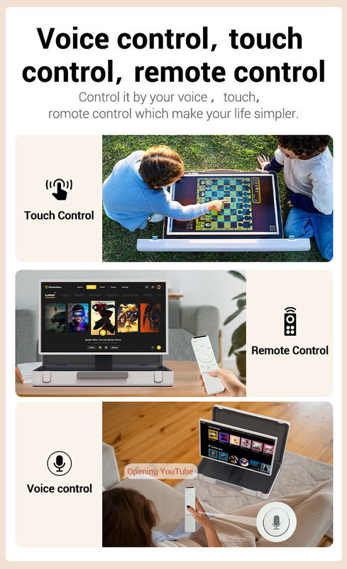 ELC PackGO Portable 27 pouces Design porte-documents Écran tactile Système Android Écran TV intelligent pour le camping
