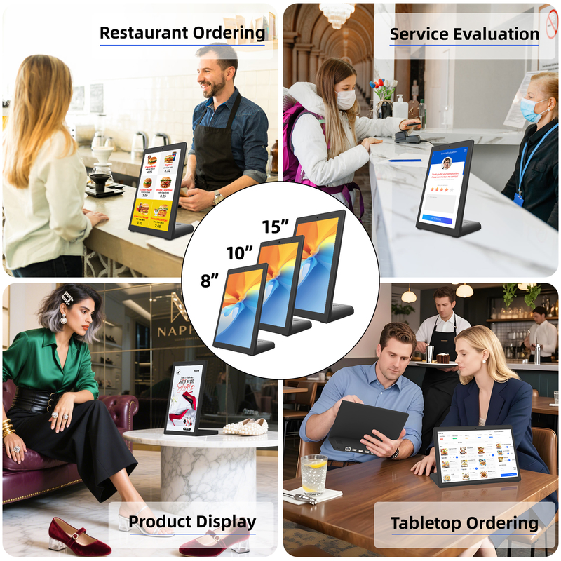 Android Signage de rétroaction client Android 10.0 Signage numérique en forme de L Tablettes de restaurant 10 pouces menu tablette menu écran restaurant menu