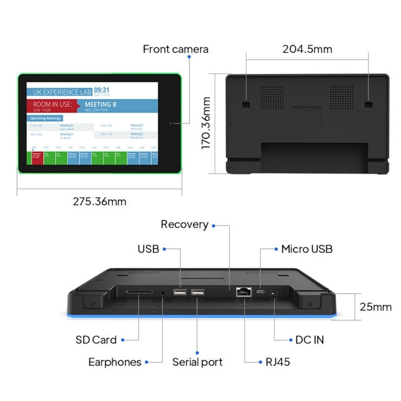 Tablette de réunion Android 10,1 pouces avec barre lumineuse LED, montage mural