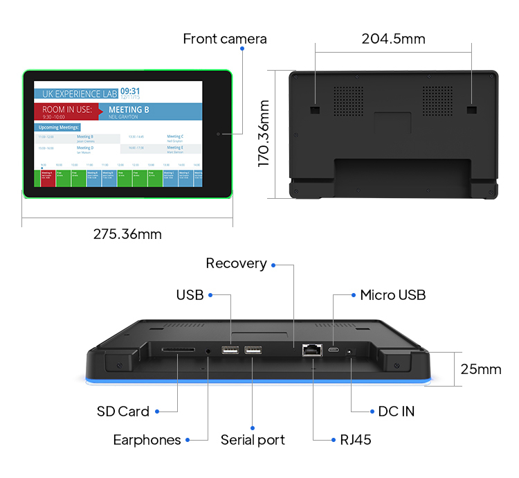 10.1 pouces POE Android Tableau de salle de réunion avec quad Core RK3288