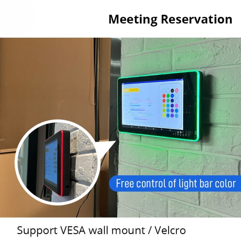 Tablette de réunion Android de 10 pouces montée sur le mur avec barre de lumière LED