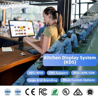 Écran tactile de signalisation numérique Android 11 de 21,5 pouces avec RK3568 2+16 Go USB RJ45 WiFi Kds Pos Kitchen Display Écran Kds avec socle